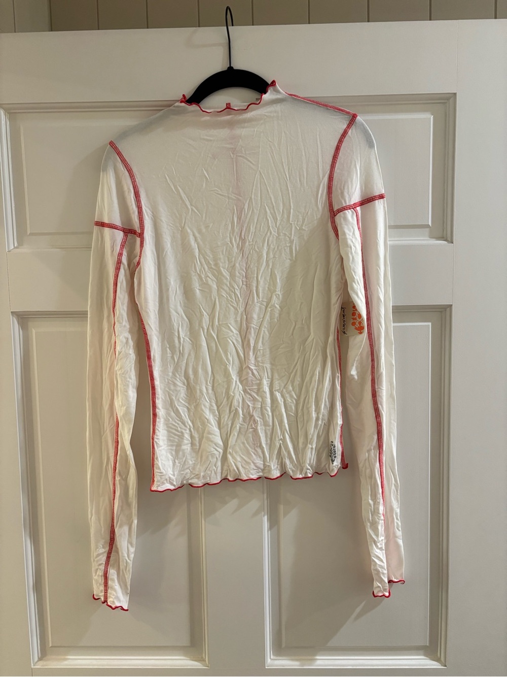 FP Movement by Free People White Mesh Top with Red Contrast Stitching